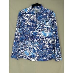 Ibkul Top Large Blue Floral Sun Shirt Icifil Vented Mesh Zip Long Sleeve UPF 50